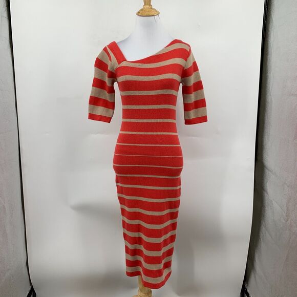 Tracy Reese Dress Women S Small Striped Asymmetric Neck Silk Blend Sweater Knit - Picture 2 of 12